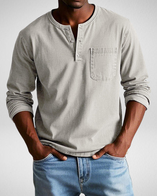 Heren Henley Shirt met Lange Mouw – Zacht – Casual