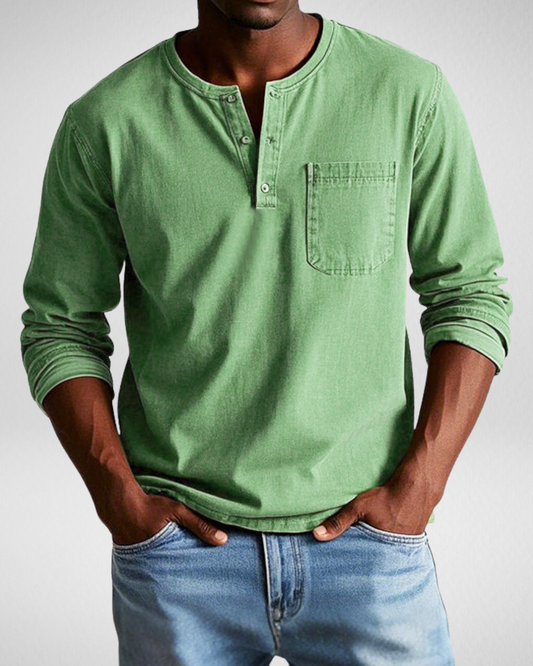 Heren Henley Shirt met Lange Mouw – Zacht – Casual